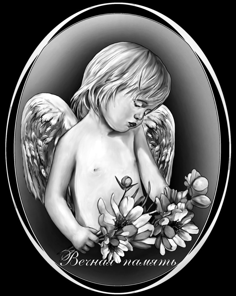 Ангелочек мальчик с цветами для детского памятника